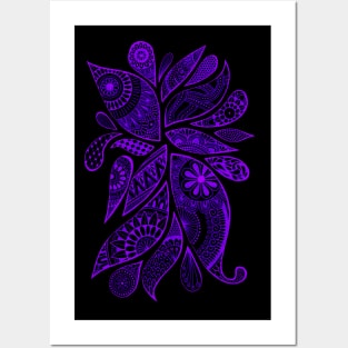 Abstract Zentangle Swirls Design (purple on black) Posters and Art